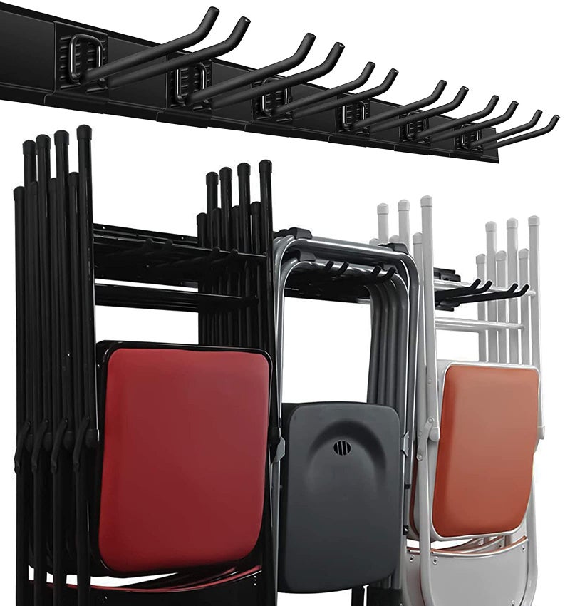 Wallmaster Garage Storage Organization Wall Mount, Garden Tool Rack Organizer Heavy Duty Folding Chair Hangers with 6 Adjustable Hooks 48inch Tracks Max Load 450lb - Image 1